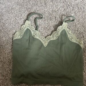 Green and White Lace Trim Cami Tops